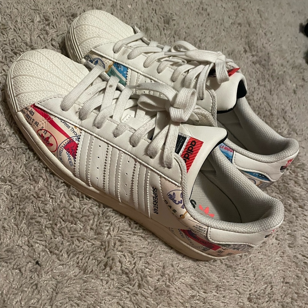 Adidas White Sneakers with Vibrant Patterns